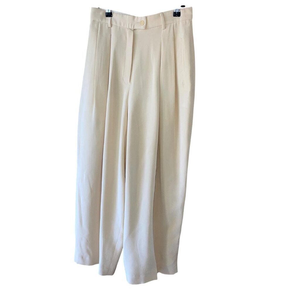 Omo Norma Kamali Vintage Womens Trousers Size 8 Cream Cropped Pleated High Rise